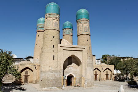 Chor Mino- known as the Madrasah of Khalif Niyaz-kul, is a historic mosque in the city of Bukhara; cultural heritage monumentの写真素材