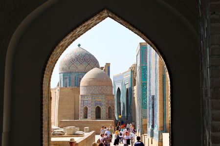 Samarkand / Uzbekistan; September 23rd, 2014 -Shah-i-Zinda includes mausoleums and other ritual buildings of 9-14th and 19th centuriesのeditorial素材
