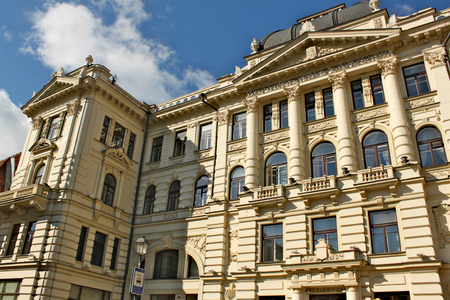 Lithuania, Vilnius; August 14th 2017 - Building of national philharmonic in capital of Lithuania vilnius. The old architucter with beautiful carving and decorative balconiesのeditorial素材