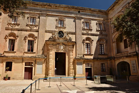 Malta, Rabat, June 4th 2019 - Architectonic buildings with decorative carvings in The old town of Mdinaのeditorial素材