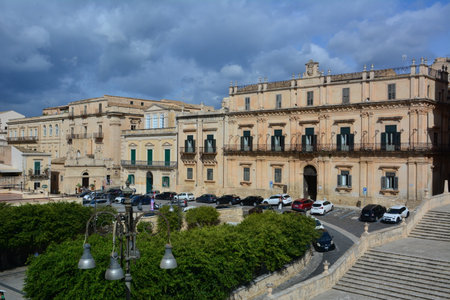 Noto, Italy -October 22nd, 2025 -The old town of Noto, baroque style buildings on the main square of the townのeditorial素材