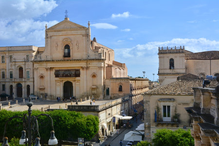 Noto, Italy -October 22nd, 2025 -The old town of Noto, baroque style buildings on the main square of the townのeditorial素材