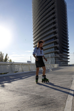 roller skater near a building