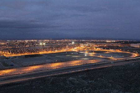 Zaragoza at night with lightsの写真素材