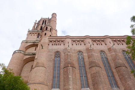 Giant Santa Cecilia cathedral from down in Albi, Franceの写真素材