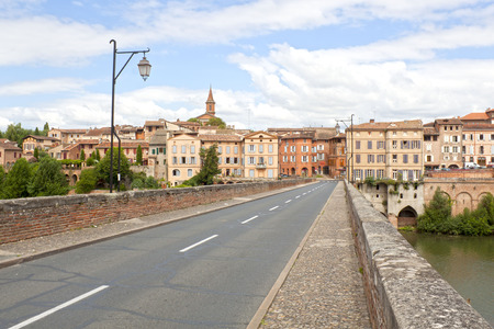 view of Albi from the Old Bridge in Franceの写真素材