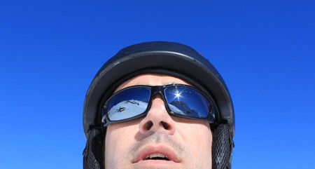 guy looking the view in the mountains, in Pyrenees, Spain
