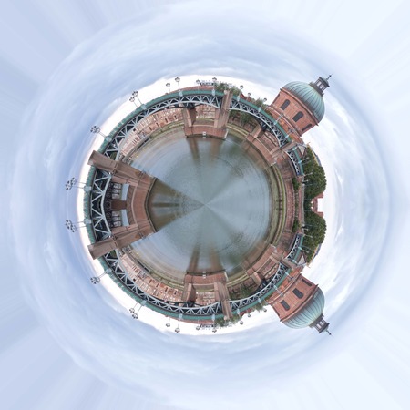 Planet effect of Saint Pierre bridge and La Grave dome in Toulouseの写真素材