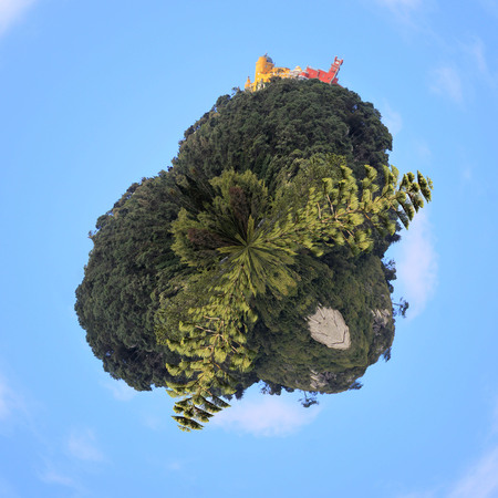 Planet effect of Pena National Palace in Sintra, Portugalの写真素材