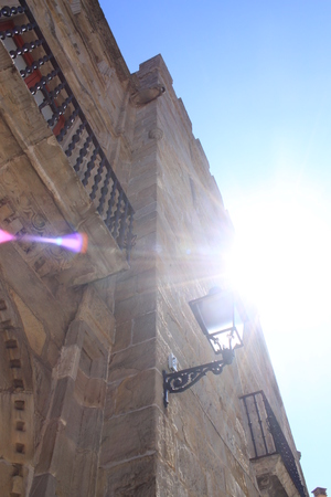 Revillagigedo's palace with the sun, in GijÃ³n, Spainの写真素材