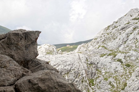 shelter in the middle of the mountains in the high, Pyrenees, Spainの写真素材