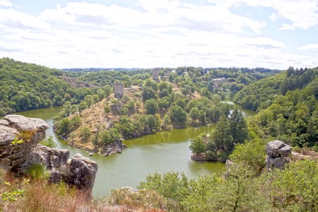 Eguzon lake and an island see from from the high, Franceの写真素材