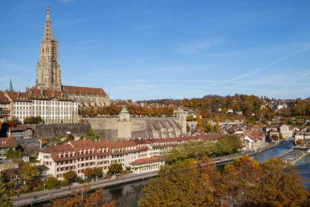 Bern Switzerland - 10.25.2020 View of Berner Munster and the Aare river in the Autumn
