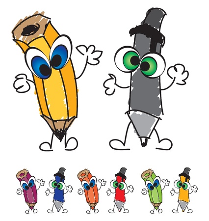 Mr  Pencil   Mr  Pen Charactersのイラスト素材