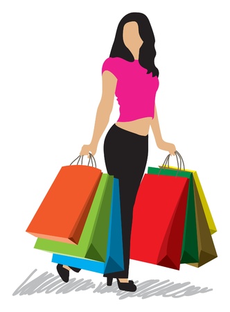 shopping woman with shopping bagsのイラスト素材