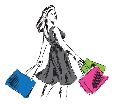 woman in shopping time illustrationのイラスト素材
