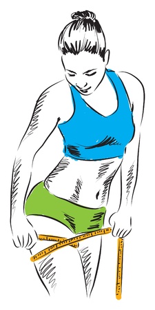 lady measuring leg fitness illustrationのイラスト素材