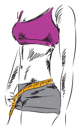 woman fitness measuring losing weight illustrationのイラスト素材