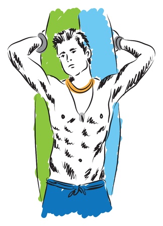 surfer boy modeling with a surfboard illustrationのイラスト素材