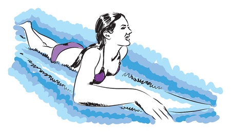 girl smiling and surfing illustrationのイラスト素材