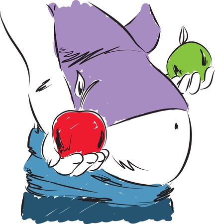 mom pregnant holding apples healthy nutrition illustrationのイラスト素材