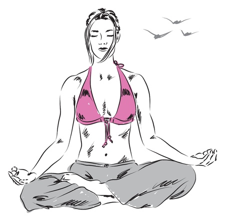 girl in yoga relaxing position illustrationのイラスト素材