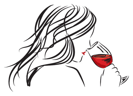 woman girl smelling a wine glass illustrationのイラスト素材