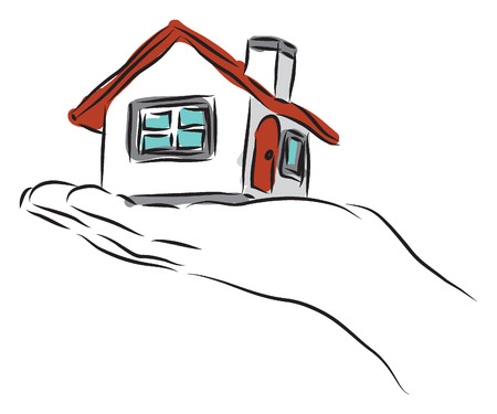 real state concept hand and house illustrationのイラスト素材