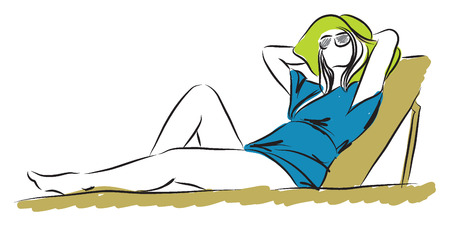 lady with a hat and sunglasses relaxing illustrationのイラスト素材