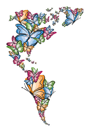 North and South America world map silhouette made of butterfly illustrationのイラスト素材