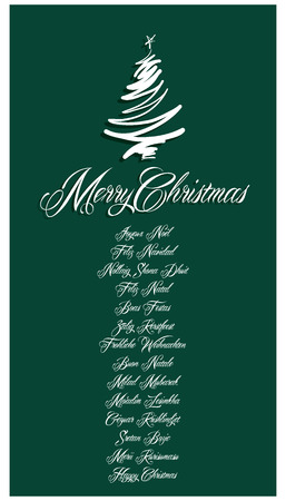 Green Merry Christmas Card all languages illustrationのイラスト素材