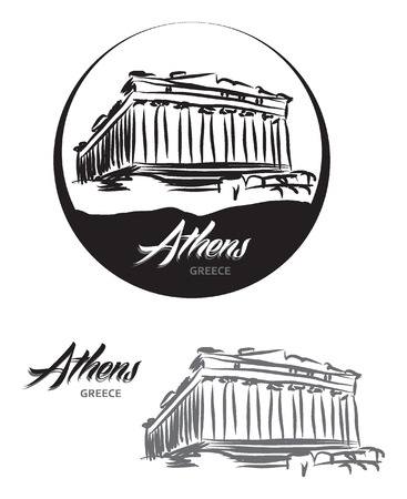 TOURISTIC LABEL Athens Greece lettering illustrationのイラスト素材