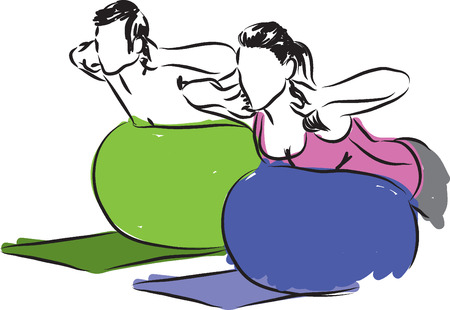 Couple working-out fitness illustrationのイラスト素材