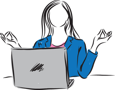 woman working and meditating illustrationのイラスト素材