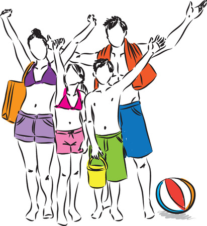 family at the beach illustrationのイラスト素材