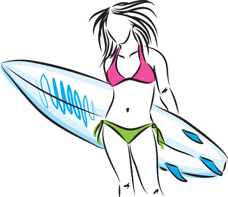 surfer girl with surf board illustrationのイラスト素材