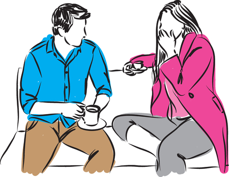 man and woman in a date drinking coffee illustrationのイラスト素材