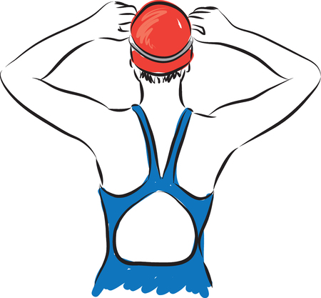 professional woman swimmer getting ready illustrationのイラスト素材
