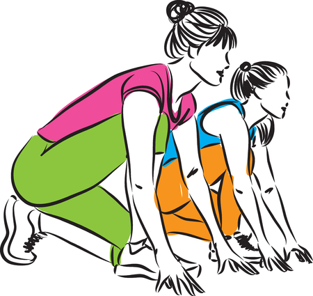women runners starting race illustrationのイラスト素材