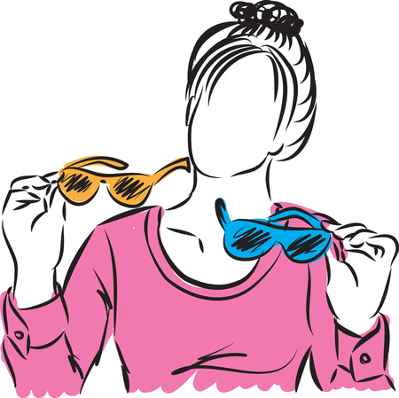 woman choosing sunglasses illustrationのイラスト素材