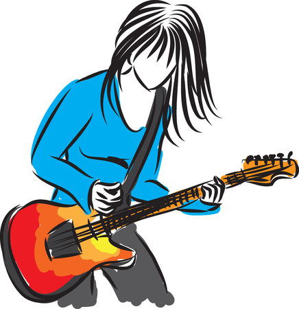 artist singer woman with guitar illustrationのイラスト素材