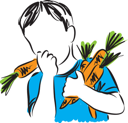boy eating carrots illustrationのイラスト素材