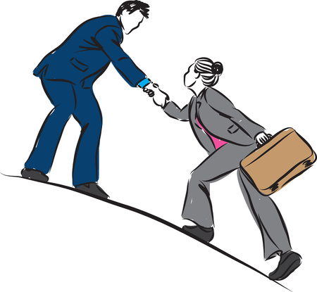 BUSINESSMAN HELPING TO CLIMB BUSINESSWOMAN CONCEPT ILLUSTRATIONのイラスト素材