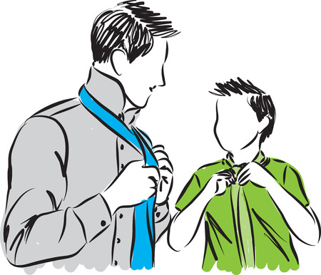 father and son adjusting ties illustrationのイラスト素材