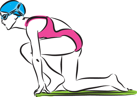 swimmer woman starting illustrationのイラスト素材