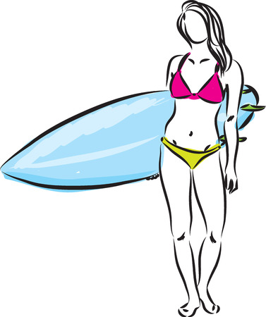 surfer girl modeling with surf board illustrationのイラスト素材