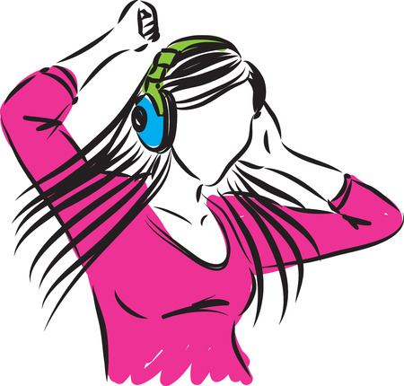 woman listening music and dancing illustrationのイラスト素材
