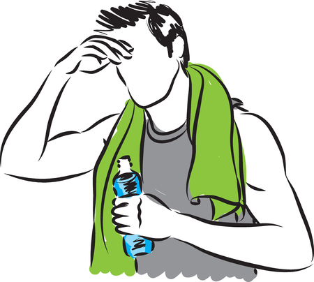 man tired after workout with bottle of water illustrationのイラスト素材
