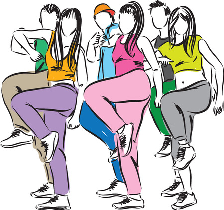 group of people dancers illustrationのイラスト素材