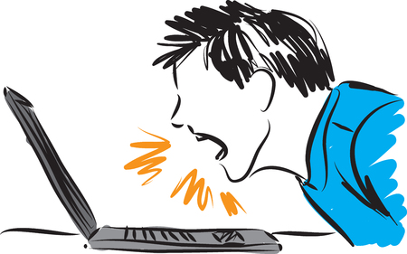 man yelling to computer illustrationのイラスト素材